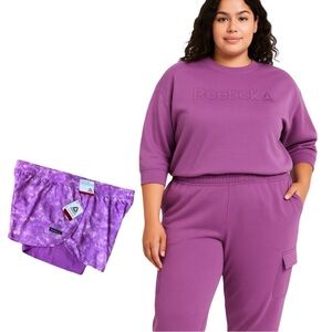 Reebok 3 piece 2X Plus Size Cargo Sweats Set pants Active Shorts NWT Violet NWT
